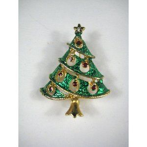 Christmas Brooch 1.75 inch Goldtone Unsigned X-mas Tree Vintage Pin Metal